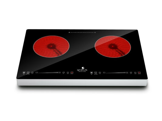 Gratus Electric Cooker Double Burns Infrared Sensor Touch & Knob Controller, 1500W Digital Display, Suits All Types Of Vessels Black, 1 Year Full Warranty, Model-GRDIC2115ZGC