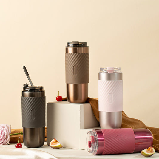 EQURA 520ml Stainless Steel Travel Coffee Mug with Straw – Vacuum Insulated, Spill-Proof Lid, Compact Travel Mug – Reusable, Eco-Friendly for Hot & Iced Beverages