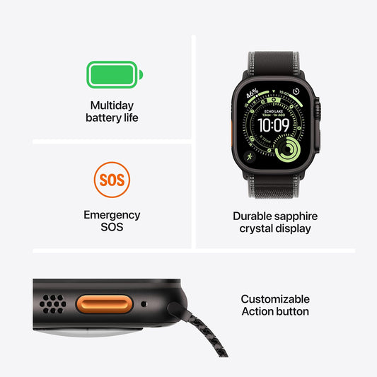Apple Watch Ultra 3 GPS + Cellular 49mm Premium Running and Multisport Smartwatch with Rugged Natural Titanium Case with Natural Titanium Milanese Loop - Large. Advanced Health and Fitness Tracking  - Middle East Version
