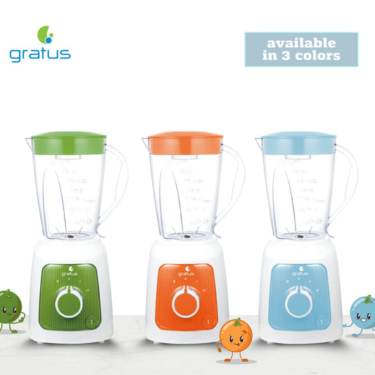 GRATUS 350Watts BLENDER, Big 1650 ml Jar + 2 Grinder Jars, 2 Speeds + Pulse + Turbo options, 1 year brand warranty (Lite Blue)