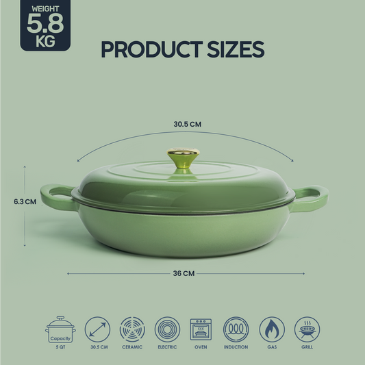 VAV GET  Enameled Cast Iron Dutch Oven Shallow Casserole 12-inch