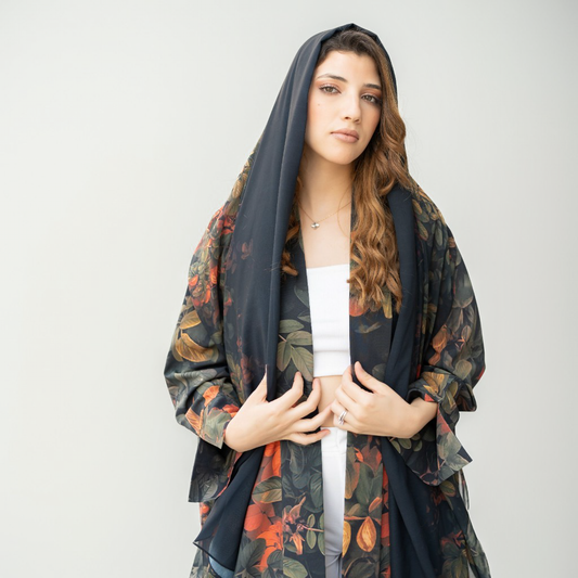 blooming elegance crepe abaya with matching sheila in uae