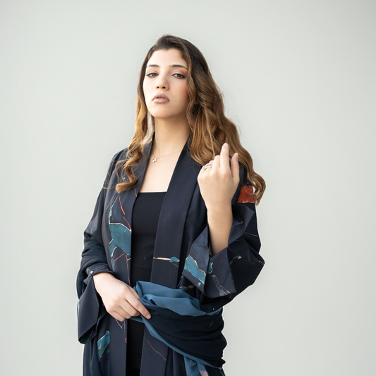 printed abaya in uae, modern abaya, floral design abaya, abaya online