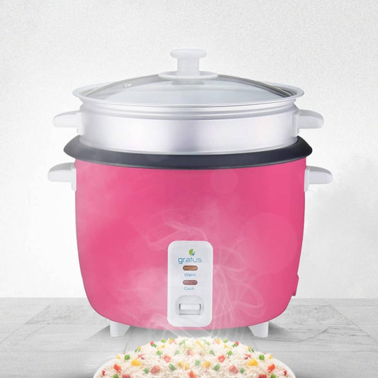 Gratus 2 In 1 Multipurpose Electric Rice Cooker, Cooks and keep warm (pink,white).