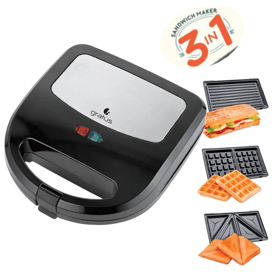 Gratus 3 in 1 750W Sandwich maker (Sandwich, Grill, and Waffle Maker) with 2 years warranty.