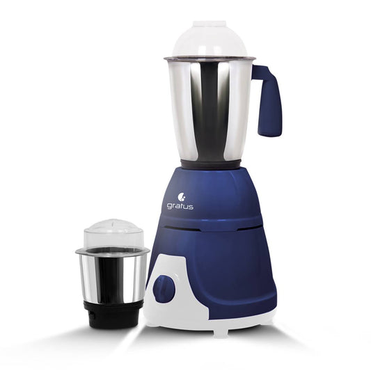 Gratus 600Watts Mixer Grinder with 2 Strong Steel Jars, Powerful Copper Motor, Overload Protection, PC unbreakable Lids, 2 years warranty