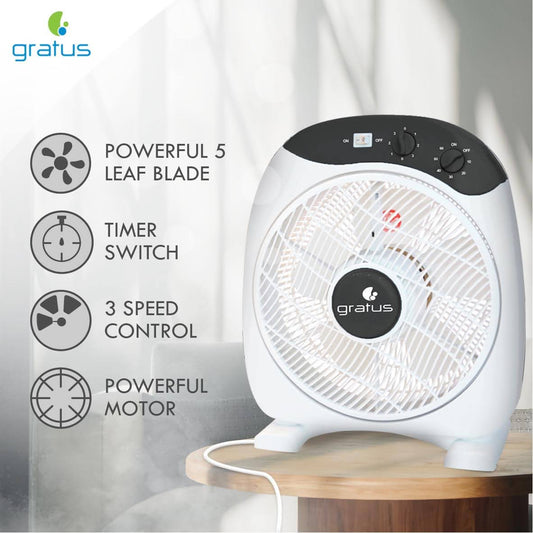 Gratus 12-inch Electric Box Fan, with 2 years warranty, Model- GRBF12FTBM