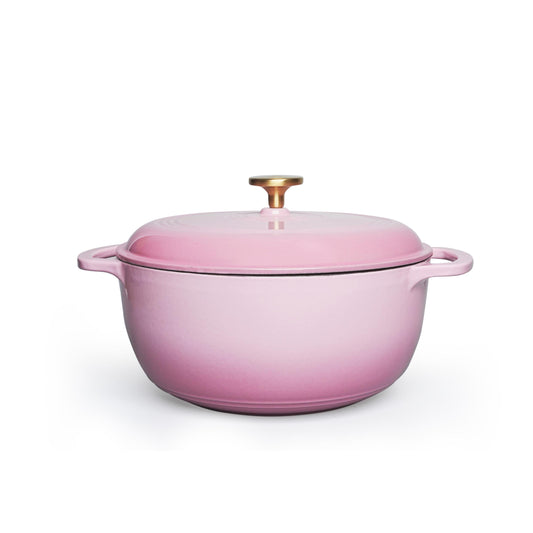 VAV GET 6QT Enameled Cast Iron Round Dutch Oven, Family Style Heavy-Duty Pre-Seasoned Cookware, Healthy & Safe Non-Stick, Oven & Stovetop Safe – Pink