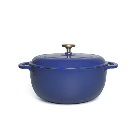 VAV GET 6QT Enameled Cast Iron Round Dutch Oven, Family Style Heavy-Duty Pre-Seasoned Cookware, Healthy & Safe Non-Stick, Oven & Stovetop Safe – Sapphire Blue