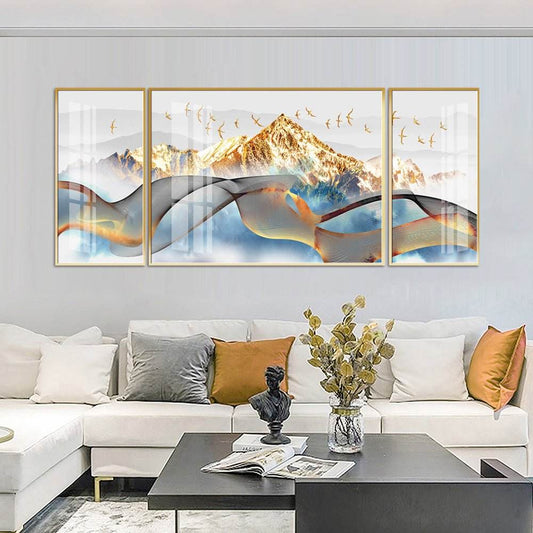 VAV GET - Wall Art Mountains Clouds White Sky Crystal Painting 2 pcs of 35x70 cm, 1 pcs of 70x100 cm