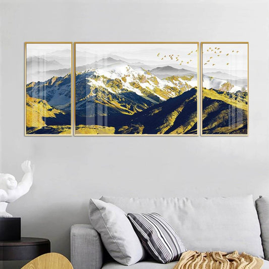 VAV GET - Wall Art Snowy Mountains Flying Birds Crystal Painting 2 pcs of 35x70 cm, 1 pcs of 70x100 cm