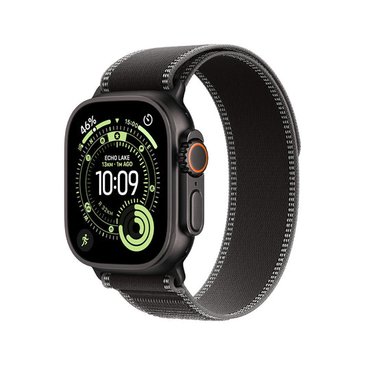 Apple Watch Ultra 3 GPS + Cellular 49mm Premium Running and Multisport Smartwatch with Rugged Black Titanium Case with Black/Charcoal Trail Loop M/L. Advanced Health and Fitness Tracking