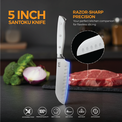 VAV GET Premium 3-Piece Knives Set. Set includes: 8-inch Chef, 5-inch Santoku & Utility Knives. Comfortable White Handle and Professional Stainless Steel with Long-Lasting Sharpness.