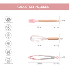 VAV GET 19-Piece Kitchen Knife and Utensils Set with Storage Rack, Silicone Cooking Utensils Set, Heat Resistant Kitchenware including cutting board, spoons whisk scraper spatula. Pink