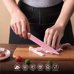 VAV GET 19-Piece Kitchen Knife and Utensils Set with Storage Rack, Silicone Cooking Utensils Set, Heat Resistant Kitchenware including cutting board, spoons whisk scraper spatula. Pink