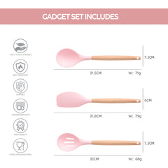 VAV GET 19-Piece Kitchen Knife and Utensils Set with Storage Rack, Silicone Cooking Utensils Set, Heat Resistant Kitchenware including cutting board, spoons whisk scraper spatula. Pink