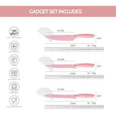 VAV GET 19-Piece Kitchen Knife and Utensils Set with Storage Rack, Silicone Cooking Utensils Set, Heat Resistant Kitchenware including cutting board, spoons whisk scraper spatula. Pink