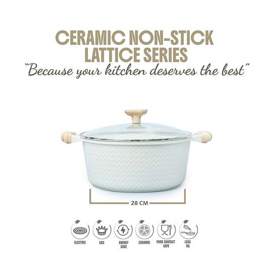VAV GET 28 CM Deep Casserole with Lid + Steamer – Lattice Series Ceramic Non-Stick, Induction Ready