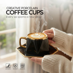 VAV GET 12-Piece Porcelain Coffee Cups (200 cc = 200 ml) & Saucers Set For 6 people