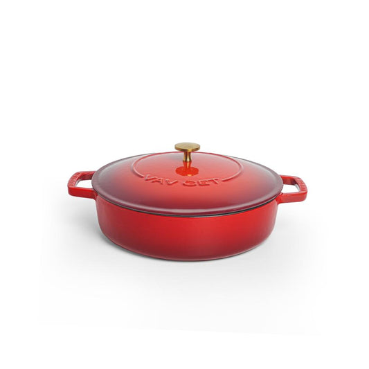 VAV GET Enameled Cast Iron Dutch Oven Braiser. 28cm, 3.79L, Cherry Red, Induction & All Hob Compatible, Oven & Grill Safe