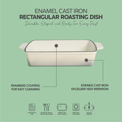 VAV GET Healthy & Safe Enamel Cast Iron Rectangular Roasting Dish, (12-Inch, Cream) Oven & Induction Compatible, Easy-Clean Non-Stick Interior