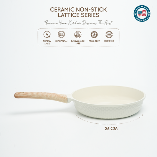 VAV GET 26 CM Ceramic Non-Stick Frying Pan – Lattice Series, Cream White, Induction Compatible
