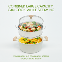 VAV GET 28 CM Deep Casserole with Lid + Steamer – Lattice Series Ceramic Non-Stick, Induction Ready
