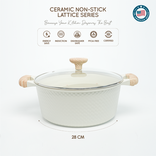VAV GET 28 CM Deep Casserole with Lid + Steamer – Lattice Series Ceramic Non-Stick, Induction Ready