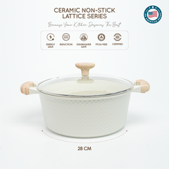 VAV GET 28 CM Deep Casserole with Lid + Steamer – Lattice Series Ceramic Non-Stick, Induction Ready