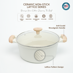 VAV GET 28 CM Deep Casserole with Lid + Steamer – Lattice Series Ceramic Non-Stick, Induction Ready