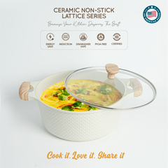 VAV GET 28 CM Deep Casserole with Lid + Steamer – Lattice Series Ceramic Non-Stick, Induction Ready