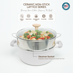 VAV GET 28 CM Deep Casserole with Lid + Steamer – Lattice Series Ceramic Non-Stick, Induction Ready