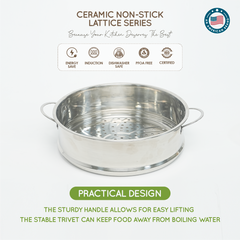 VAV GET 28 CM Deep Casserole with Lid + Steamer – Lattice Series Ceramic Non-Stick, Induction Ready