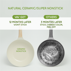 VAV GET Healthy & Safe Ceramic Non-Stick Lattice Series 28 CM Wok With Lid – Induction Compatible, Premium Cream Finish