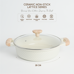 VAV GET 28 CM Shallow Casserole with Lid – Ceramic Non-Stick, Lattice Series, Induction Compatible