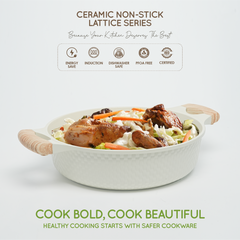 VAV GET 28 CM Shallow Casserole with Lid – Ceramic Non-Stick, Lattice Series, Induction Compatible