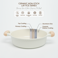 VAV GET 28 CM Shallow Casserole with Lid – Ceramic Non-Stick, Lattice Series, Induction Compatible