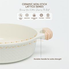 VAV GET 28 CM Shallow Casserole with Lid – Ceramic Non-Stick, Lattice Series, Induction Compatible