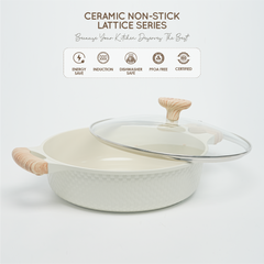 VAV GET 28 CM Shallow Casserole with Lid – Ceramic Non-Stick, Lattice Series, Induction Compatible