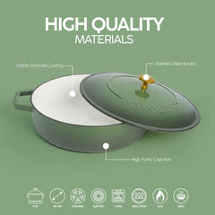 VAV GET Enameled Cast Iron Dutch Oven Braiser. 28cm, 3.79L, Olive Green, Induction & All Hob Compatible, Oven & Grill Safe