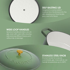 VAV GET Enameled Cast Iron Dutch Oven Braiser. 28cm, 3.79L, Olive Green, Induction & All Hob Compatible, Oven & Grill Safe