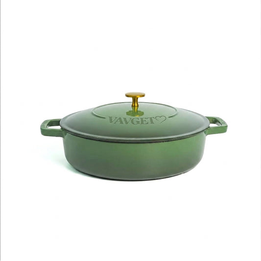 VAV GET Enameled Cast Iron Dutch Oven Braiser. 28cm, 3.79L, Olive Green, Induction & All Hob Compatible, Oven & Grill Safe