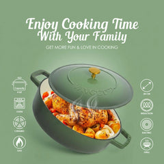 VAV GET Enameled Cast Iron Dutch Oven Braiser. 28cm, 3.79L, Olive Green, Induction & All Hob Compatible, Oven & Grill Safe