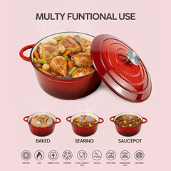 VAV GET Healthy and Safe, Non-Stick Enameled 7-PCS SET of Cast Iron Dutch Oven Cookwares. Set includes: 24cm Dutch Oven Fry Pan, 18cm, 21cm, 24cm Dutch Oven Cookwares with Lids.