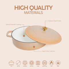 VAV GET Enameled Cast Iron Dutch Oven Braiser. 28cm, 3.79L, Peach, Induction & All Hob Compatible, Oven & Grill Safe