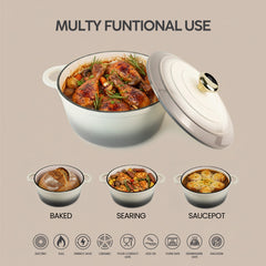 VAV GET Healthy and Safe Non-Stick Enameled Cast Iron 7-Piece Dutch Oven Cookware Set with Gloves and 2-Piece Mills. Includes: 24cm Dutch Oven Fry Pan, 18cm, 21cm, and 24cm Dutch Ovens with Lids, Gloves, and 2-Piece Mills.