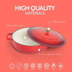 VAV GET Enameled Cast Iron Dutch Oven Braiser. 28cm, 3.79L, Cherry Red, Induction & All Hob Compatible, Oven & Grill Safe