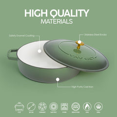 VAV GET Enameled Cast Iron Dutch Oven Braiser. 28cm, 3.79L, Olive Green, Induction & All Hob Compatible, Oven & Grill Safe