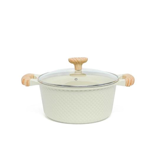 VAV GET 24 CM Casserole with Lid – Ceramic Non-Stick Lattice Series, Cream White