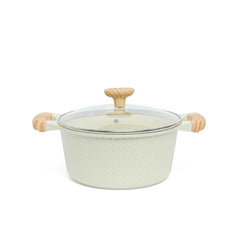 VAV GET 24 CM Casserole with Lid – Ceramic Non-Stick Lattice Series, Cream White